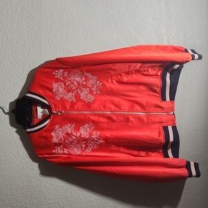 H & M Jacket Womens Medium Embroidery Flowers Red White Black Fairycore